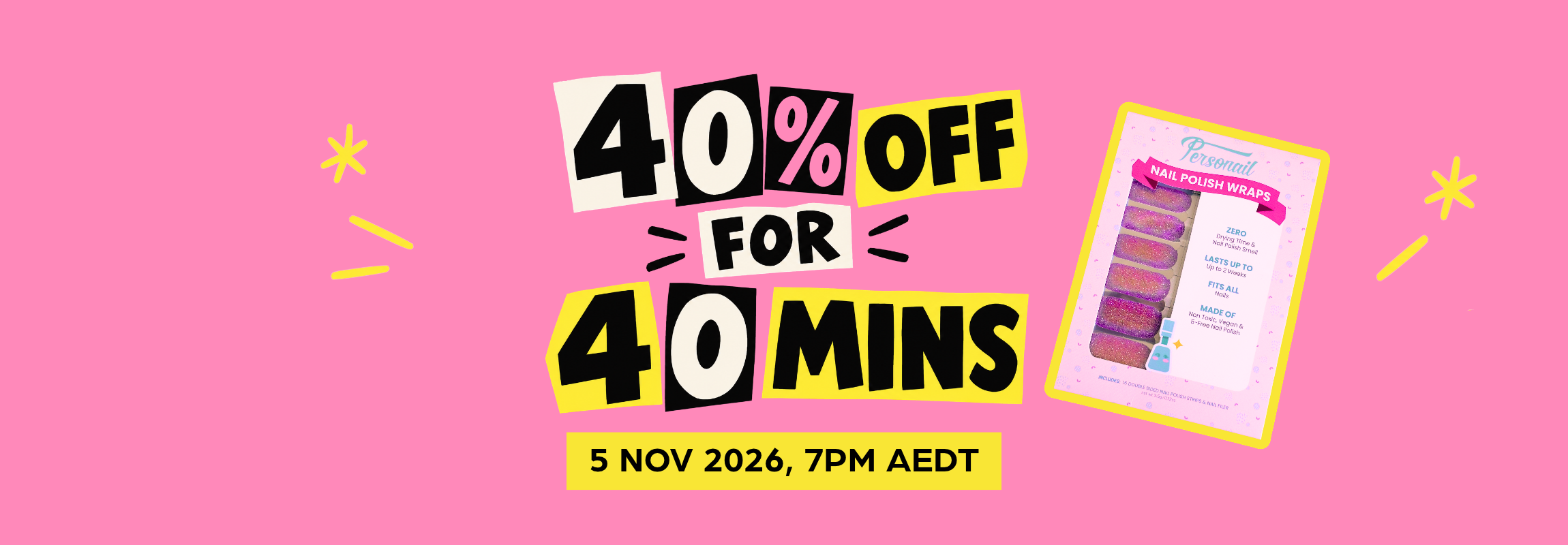 40% off for 40 mins. 5 Nov 2026, 7pm AEDT