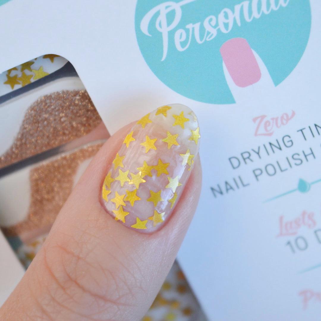 Natalie | Transparent Gold Stars Glitter Nail Polish Wraps