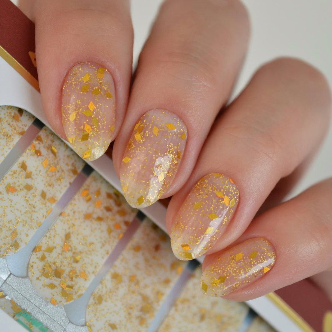 Chunky Gold Sequins Nail Wraps on Transparent Base – Personail