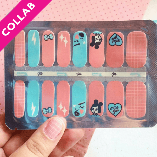 GURL nail polish wraps, coral and mint illustrated nails by Mel Stringer