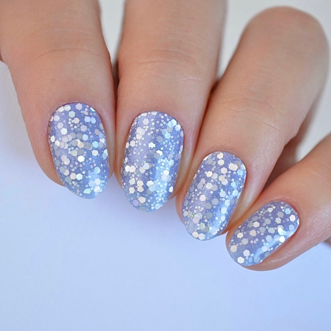 Luxe Blue Glitter Accent Press-on Nails Gel Polish Nail Art - Etsy