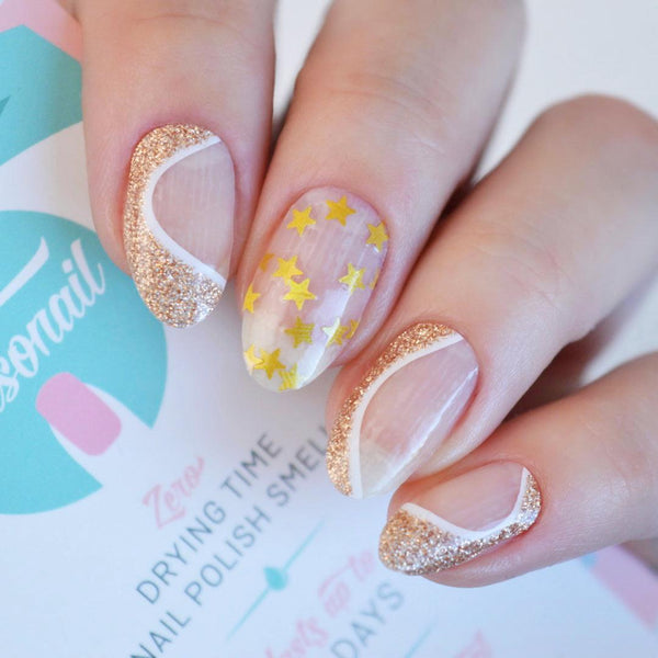 Natalie | Transparent Gold Stars Glitter Nail Polish Wraps