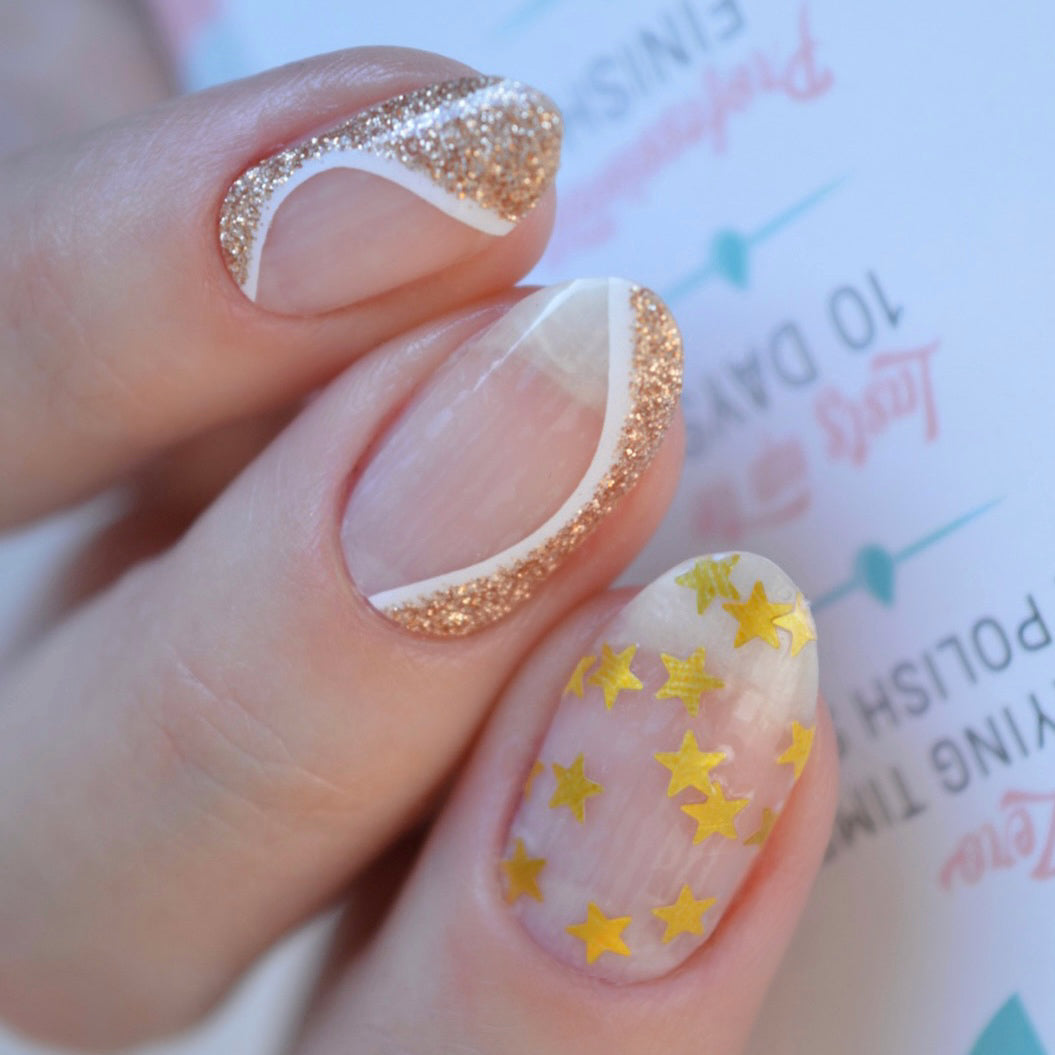 Natalie (NO PACKAGING) | Transparent Gold Stars Glitter Nail Polish Wraps