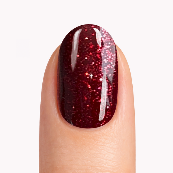 Single nail with Suzy deep red glitter gel