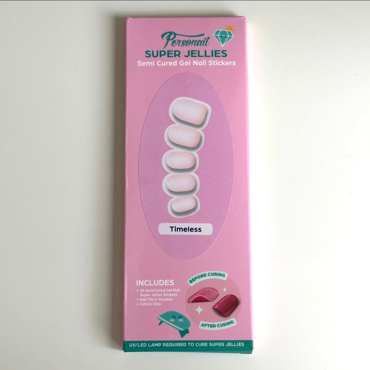 Timeless Super Jellies semi cured gel nail wraps in Personail packaging