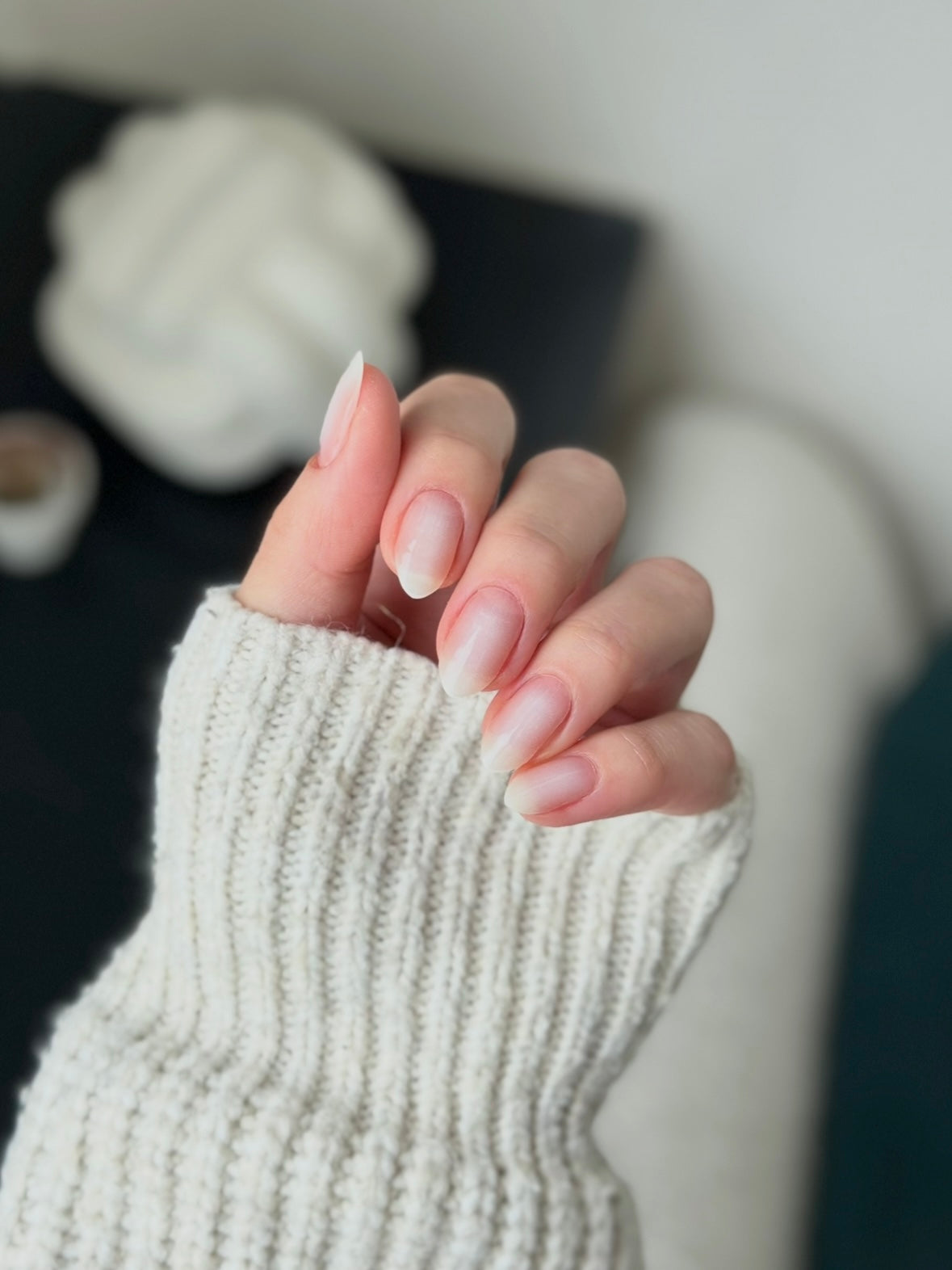 Timeless milky pink ombre gel nail wraps on nails
