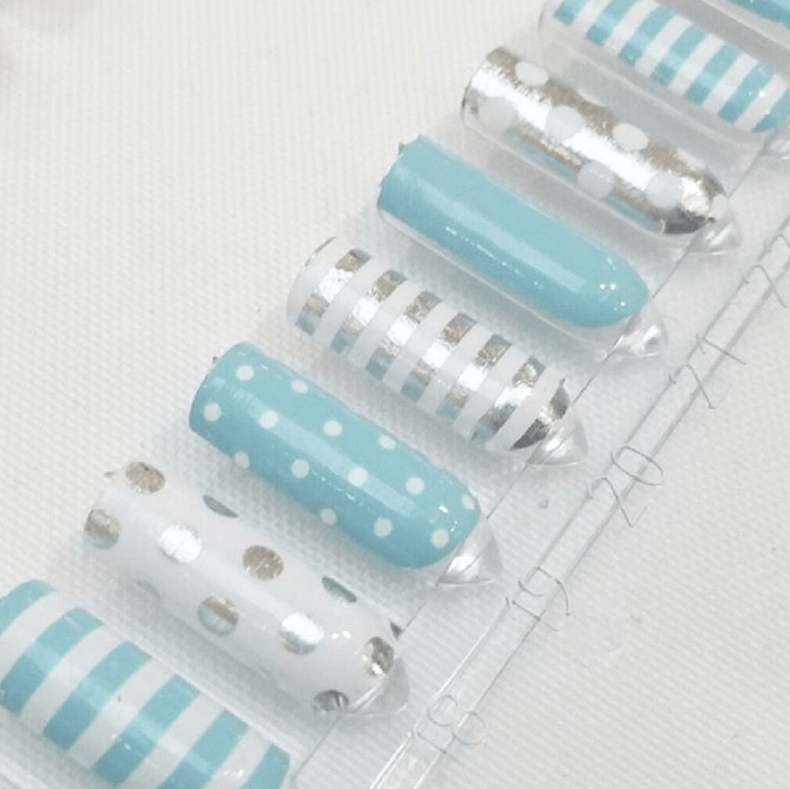 Kate | Silver Metallic and Blue Nail Polish Wraps